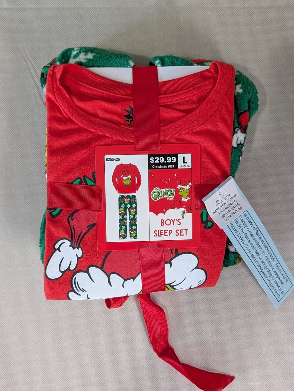 NWT The Grinch Pajamas Boys Large 10 Christmas 2 Piece Fleece Pants Sleep Set